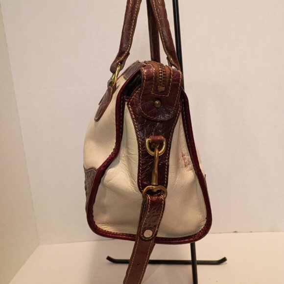 Vintage BRAHMIN Croc & Ivory Smooth Leather Zip-top 2-Way Crossbody Bag - Picture 7 of 15